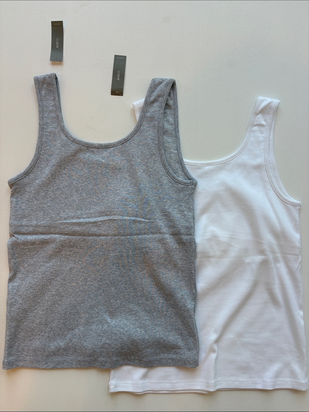 J.Crew Set/2 Perfect-Fit Shelf-Bra Tank Tops -NWT-White/Grey-Size LARGE - Picture 6 of 8